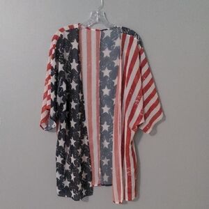 Patriotic Stars & Stripes Sheer Kimono Wrap - Red, White & Blue